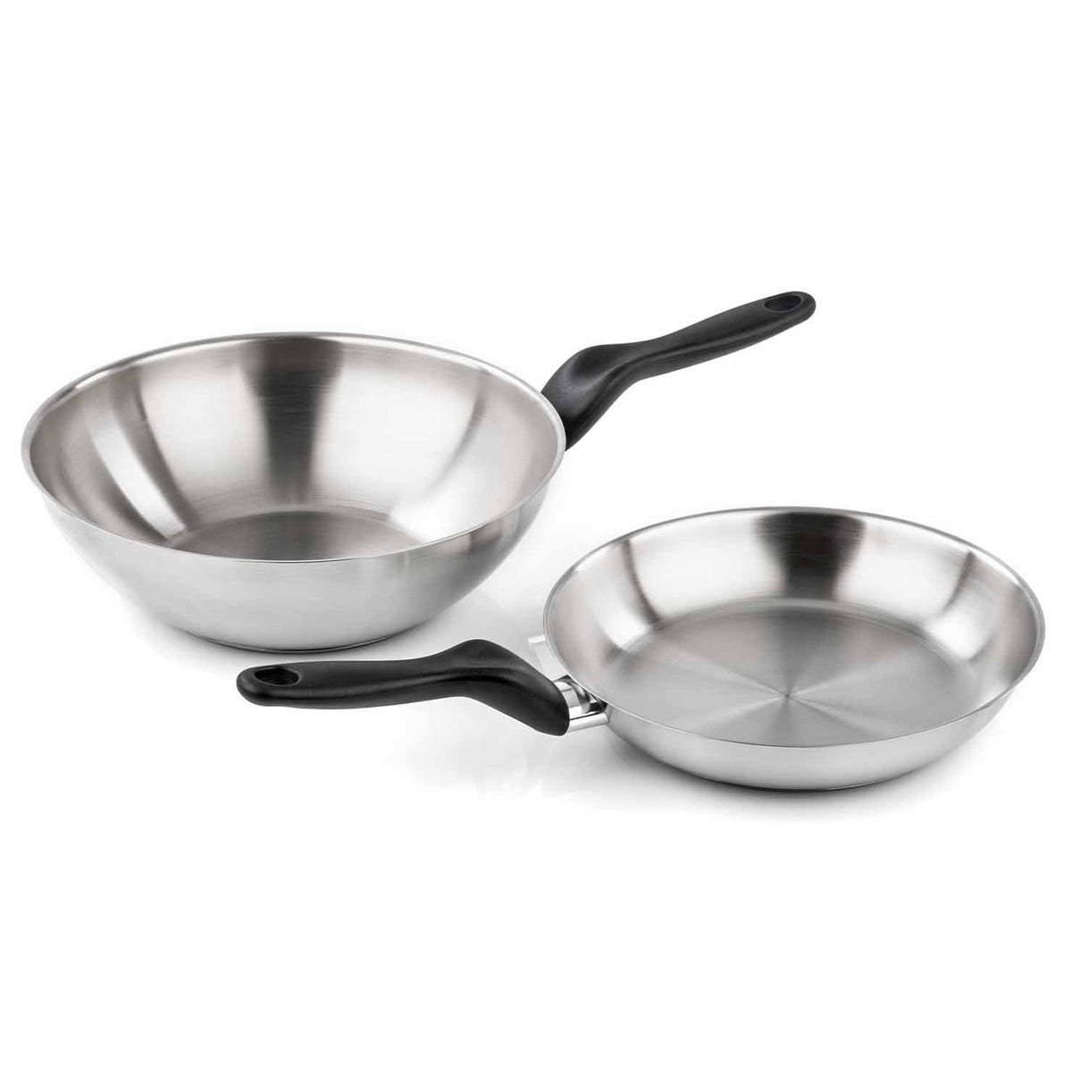 Basic stainless steel - 24 cm frying pan + 28 cm wok set
